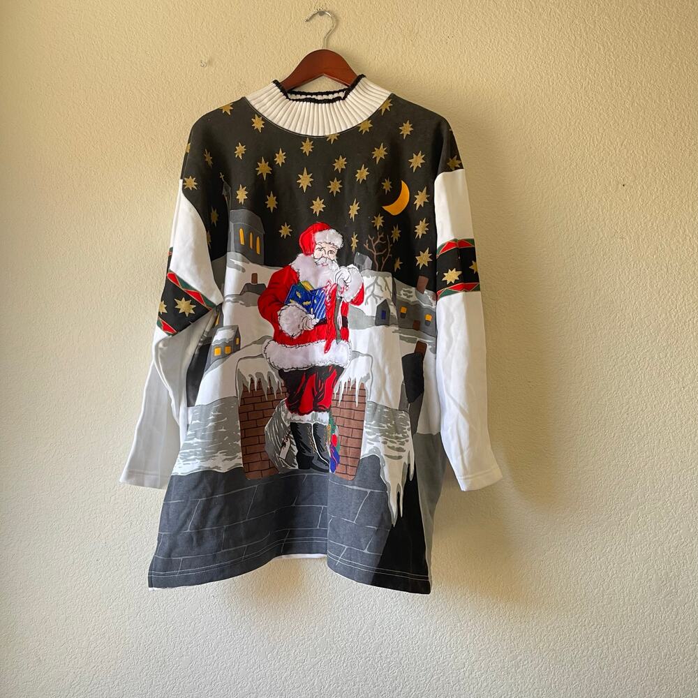 Vintage NWT 80s hasting and smith 3d design Christmas Santa‎ sweater 2x